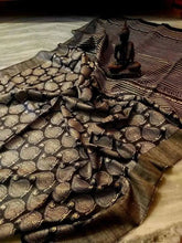Pure Ghicha Tussar Saree Ð Black Kalamkari Block Print - Saree - Aakritee - S10778